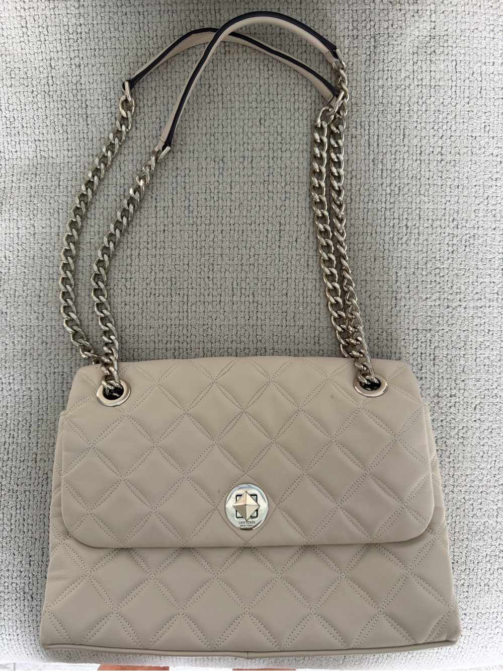 Kate Spade Natalia Quilted Cream Shoulder Bag with Gold Chain Strap